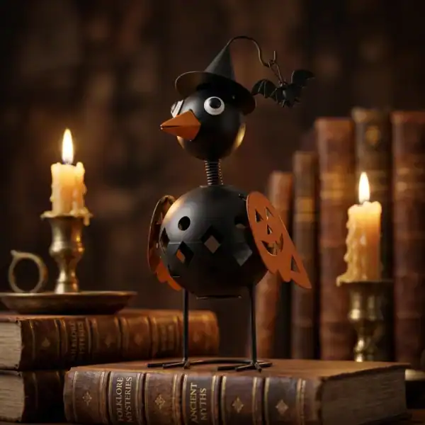 Witchy Crow Halloween Tabletop Decor with Pumpkin