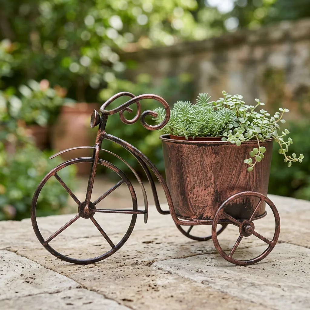Bronze Bicycle Planter for Succulents and Flowers - Image 2