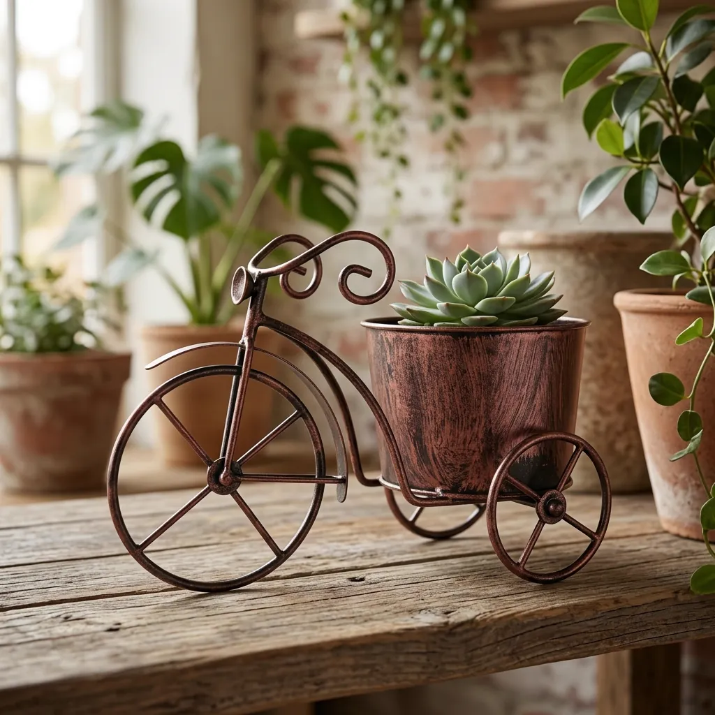 Bronze Bicycle Planter for Succulents and Flowers - Image 5