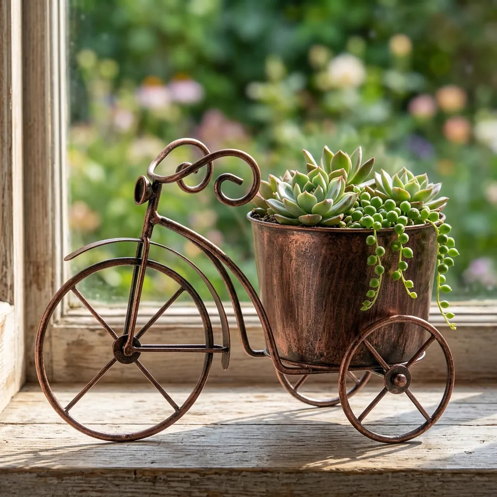 Bronze Bicycle Planter for Succulents and Flowers - Image 7