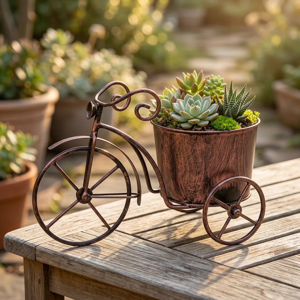 Bronze Bicycle Planter for Succulents and Flowers - Image 9