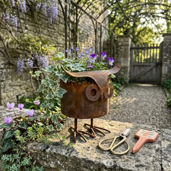 distressed-owl-planter-03 The Night Owl Planter — Distressed Iron Garden Planter