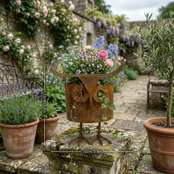 distressed-owl-planter-04 The Night Owl Planter — Distressed Iron Garden Planter