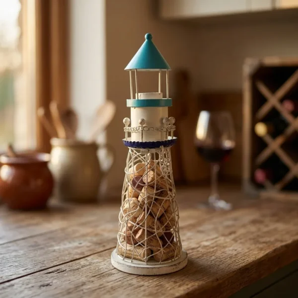Painted Lighthouse Tabletop Organizer for Coastal Decor