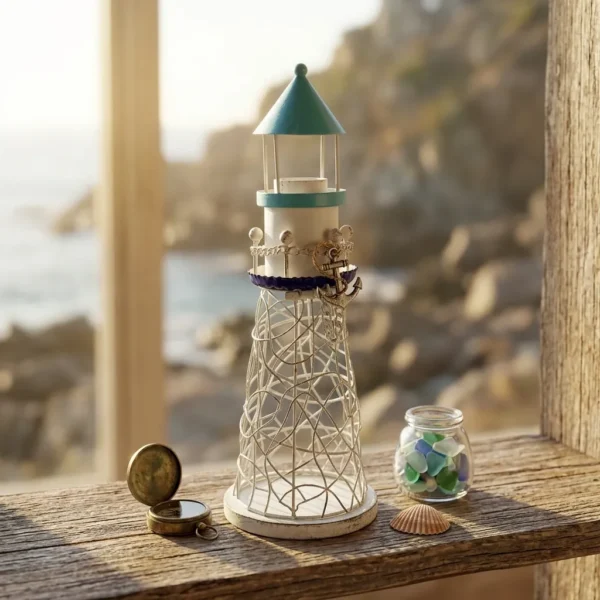 Painted Lighthouse Tabletop Organizer for Coastal Decor