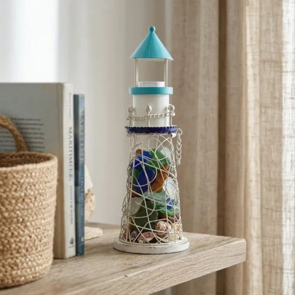 Painted Lighthouse Tabletop Organizer for Coastal Decor