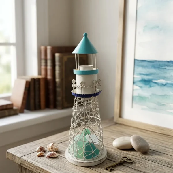 Painted Lighthouse Tabletop Organizer for Coastal Decor