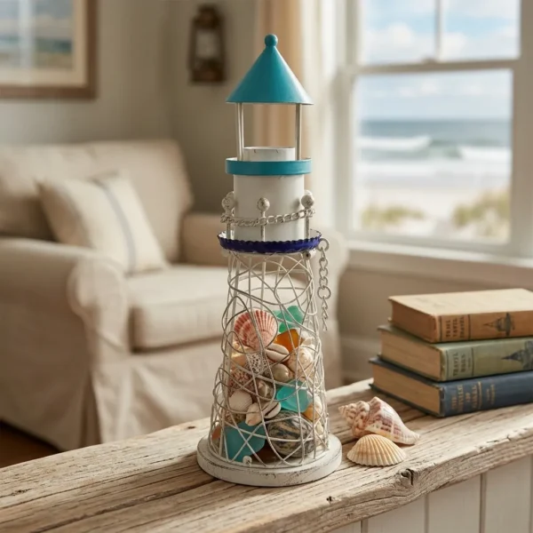 Painted Lighthouse Tabletop Organizer for Coastal Decor