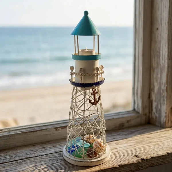 Painted Lighthouse Tabletop Organizer for Coastal Decor