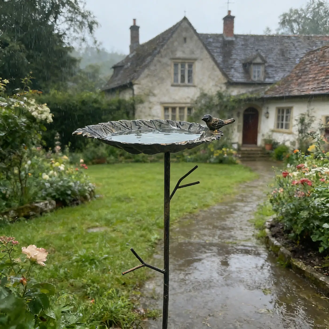 Lotus Leaf Bird Bath Stake for Garden Birds - Image 2
