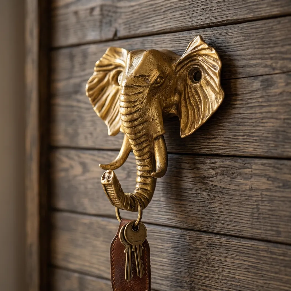 Golden elephant wall key hook for entryway keys and small accessories