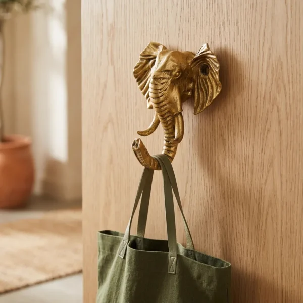 Golden Elephant Wall Key Hook for Entryway Decor
