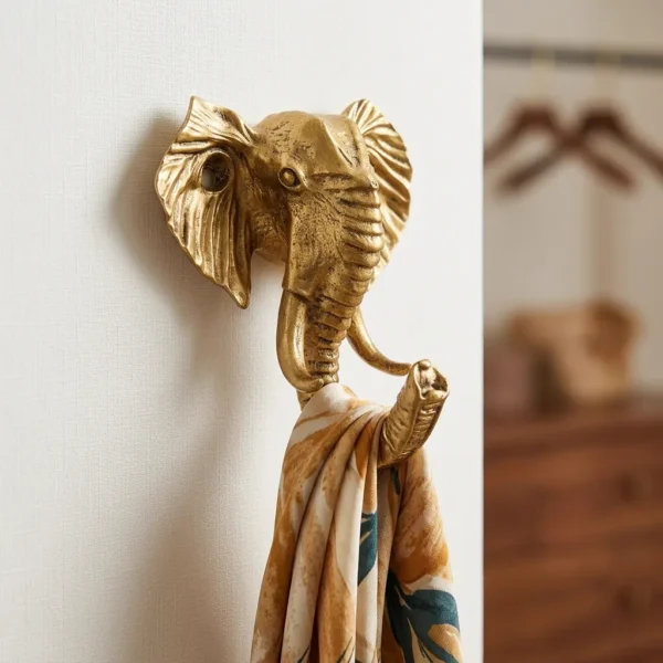 Golden Elephant Wall Key Hook for Entryway Decor