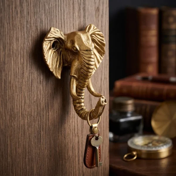 Golden Elephant Wall Key Hook for Entryway Decor