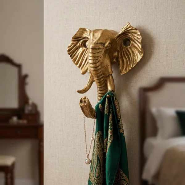 Golden Elephant Wall Key Hook for Entryway Decor