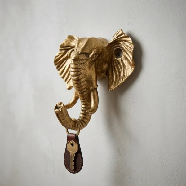 Golden Elephant Wall Key Hook for Entryway Decor