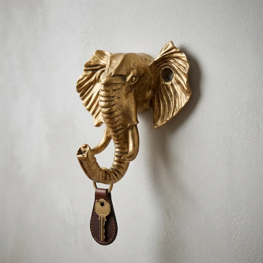 Golden Elephant Wall Key Hook for Entryway Decor - Image 8
