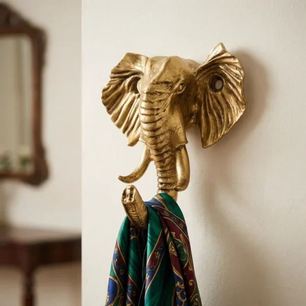 Golden Elephant Wall Key Hook for Entryway Decor