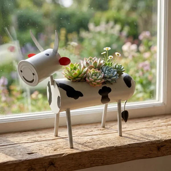 Painted Cow Planter for Windowsill Flowers