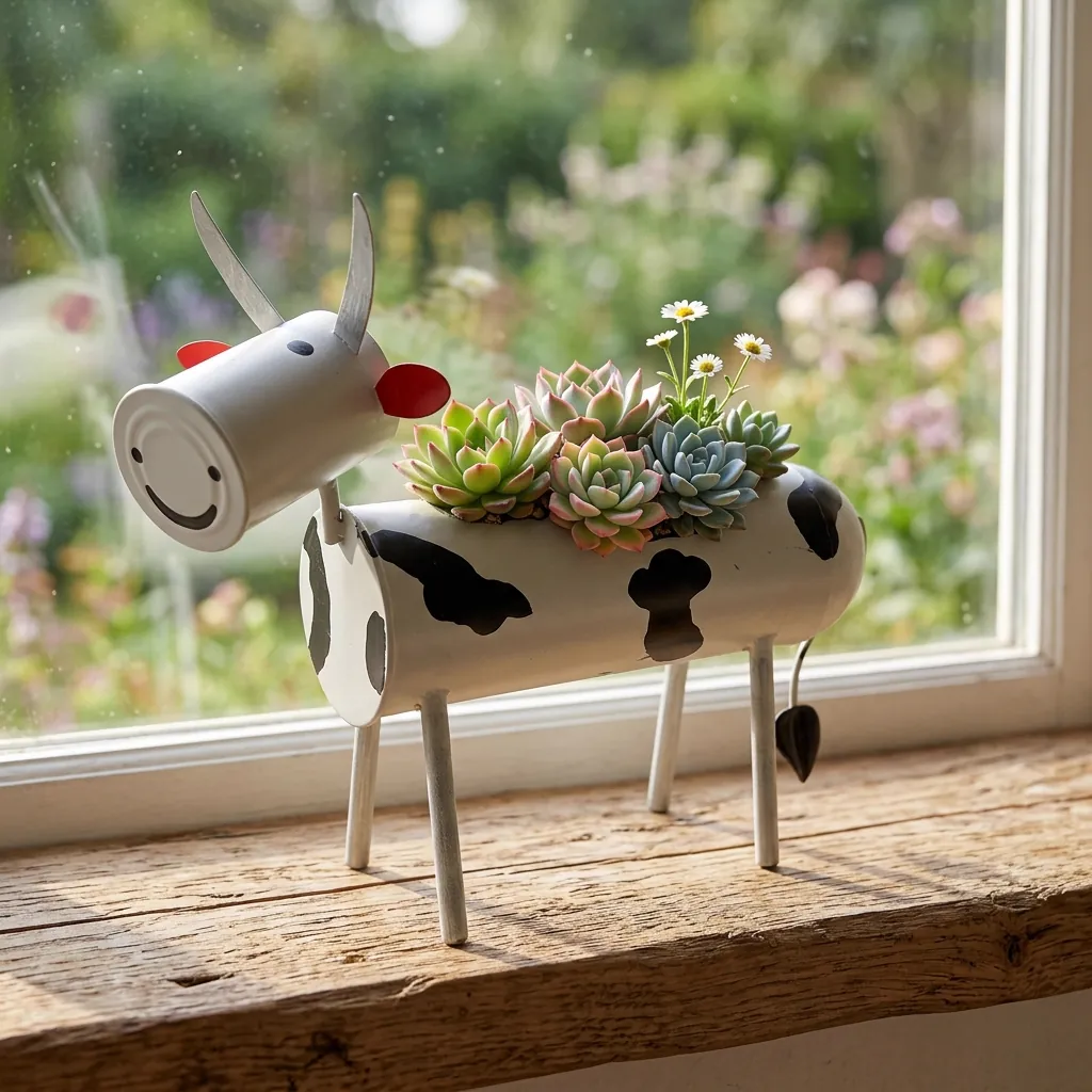 Painted Cow Planter for Windowsill Flowers - Image 3