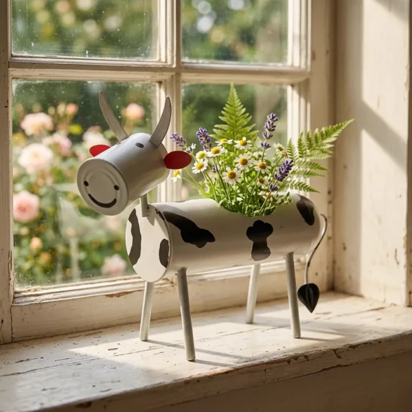 Painted Cow Planter for Windowsill Flowers