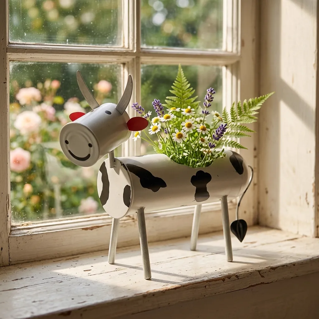 Painted Cow Planter for Windowsill Flowers - Image 5