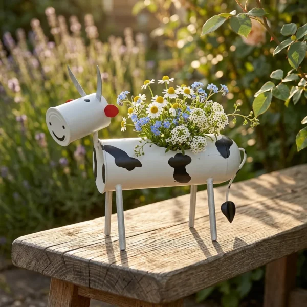Painted Cow Planter for Windowsill Flowers