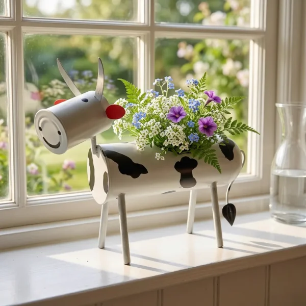 Painted Cow Planter for Windowsill Flowers