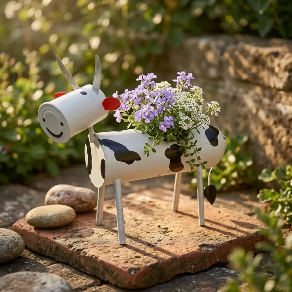 Painted Cow Planter for Windowsill Flowers