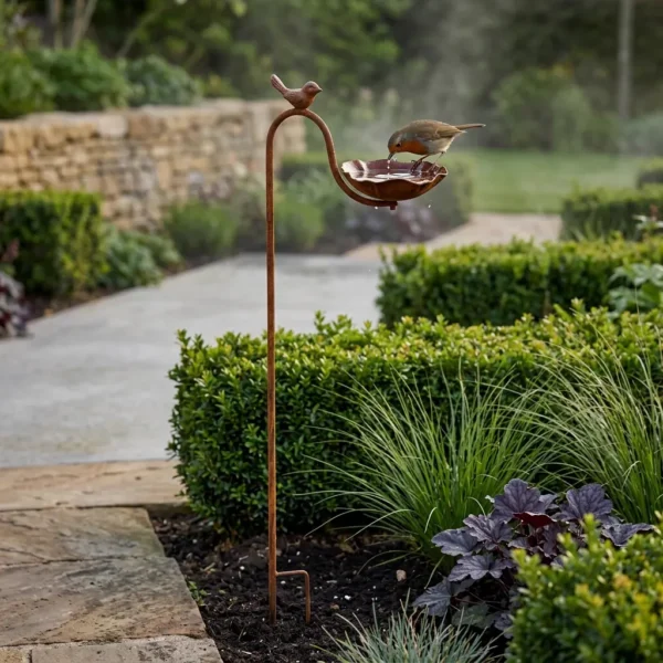 rustic-bird-bath-stake-05 Rustic Bird Bath Stake with Perched Bird
