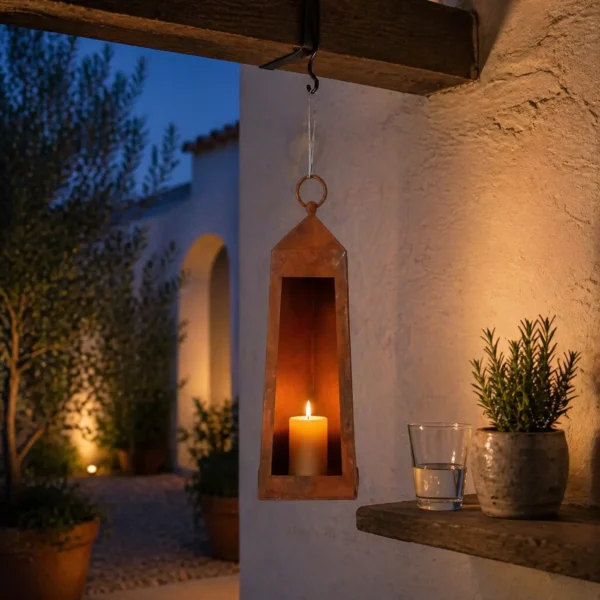 Rustic Hanging Candle Holder Lantern for Patio Decor