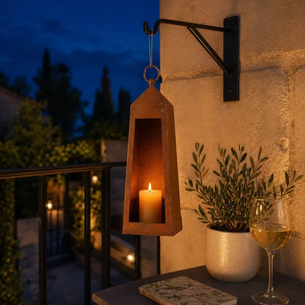 Rustic Hanging Candle Holder Lantern for Patio Decor