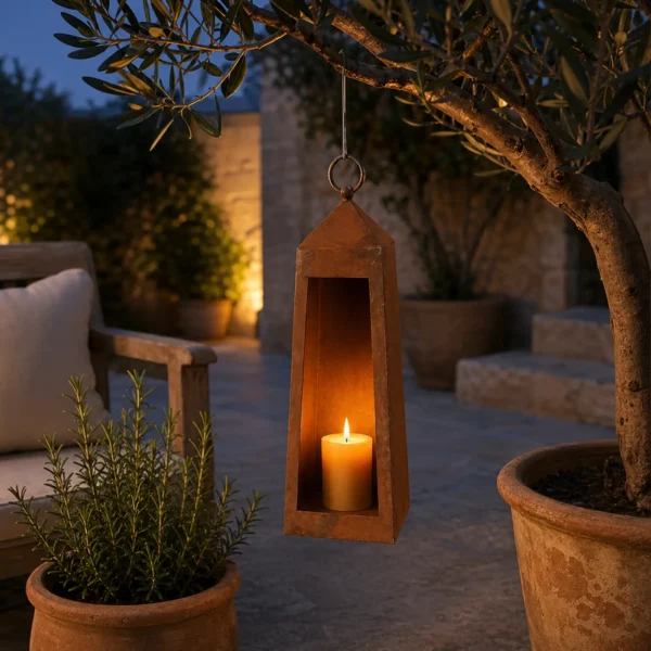 Rustic Hanging Candle Holder Lantern for Patio Decor