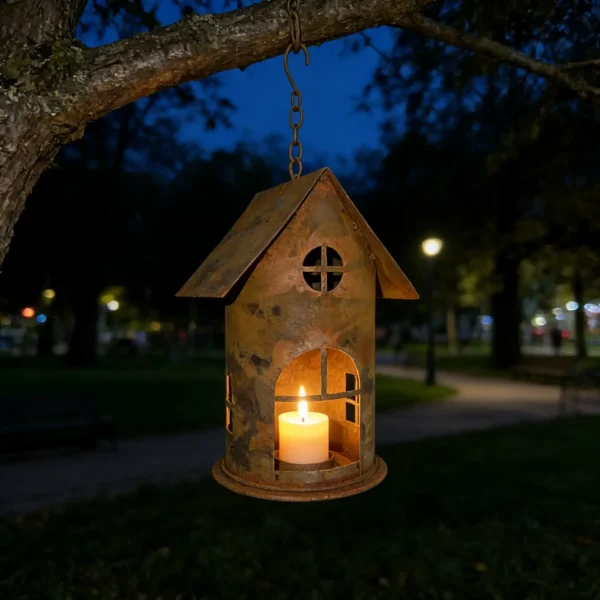 Rustic Hanging House Candle Holder Lantern