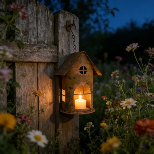 Rustic Hanging House Candle Holder Lantern