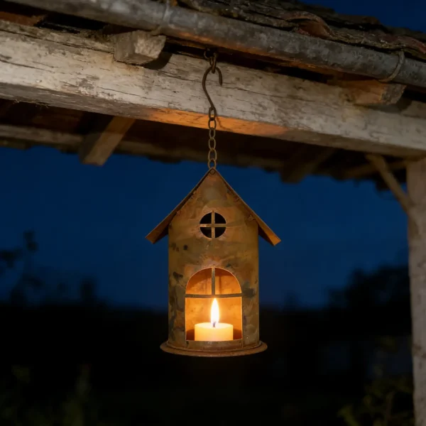 Rustic Hanging House Candle Holder Lantern