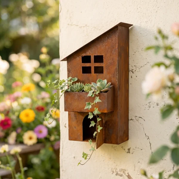 Rustic Sloped Roof House Wall Planter for Garden Decor