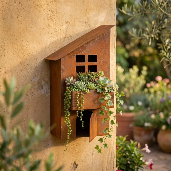 Rustic Sloped Roof House Wall Planter for Garden Decor