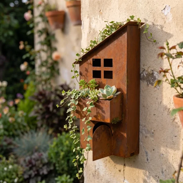 Rustic Sloped Roof House Wall Planter for Garden Decor