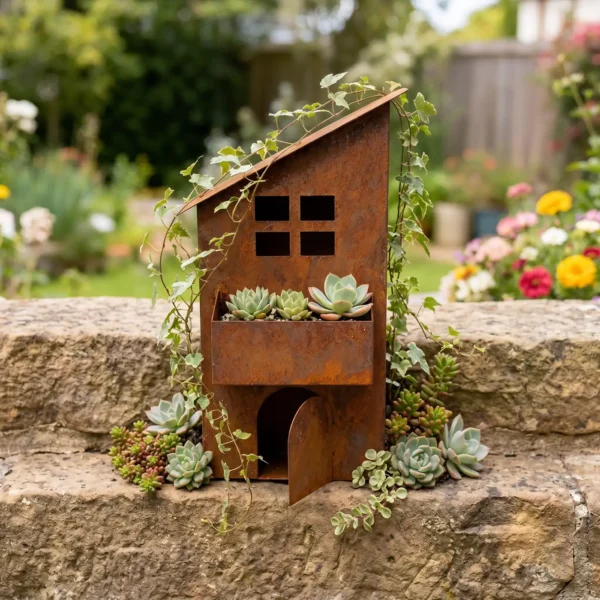 Rustic Sloped Roof House Wall Planter for Garden Decor