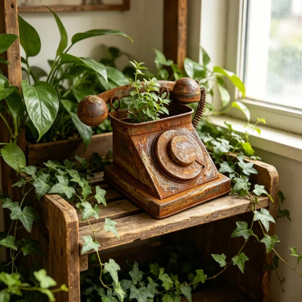 rustic-telephone-planter-03 Rustic Vintage Telephone Planter for Garden Decor