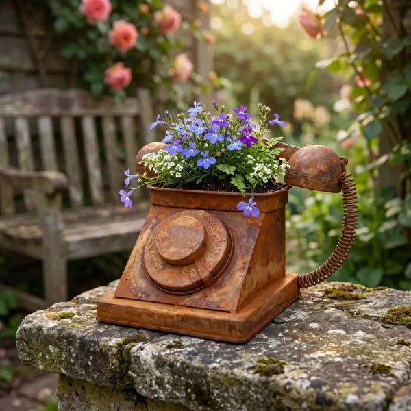 rustic-telephone-planter-04 Rustic Vintage Telephone Planter for Garden Decor