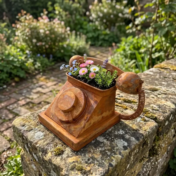 rustic-telephone-planter-07 Rustic Vintage Telephone Planter for Garden Decor