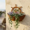 Rustic Ship Wheel Wall Planter for Outdoor Flowers