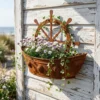 Rustic Ship Wheel Wall Planter for Outdoor Flowers