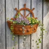 Rustic Ship Wheel Wall Planter for Outdoor Flowers