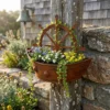 Rustic Ship Wheel Wall Planter for Outdoor Flowers
