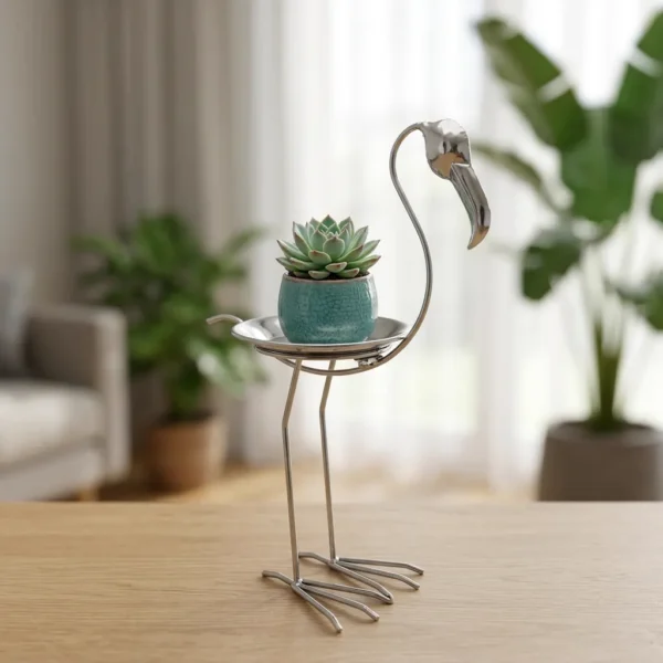 silver-crane-plant-stand-06 Silver Crane Plant Stand with Tray for Tabletop Decor
