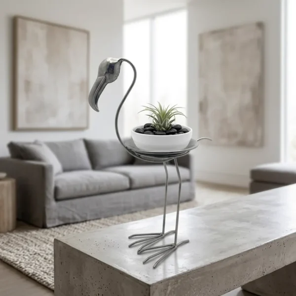 silver-crane-plant-stand-07 Silver Crane Plant Stand with Tray for Tabletop Decor