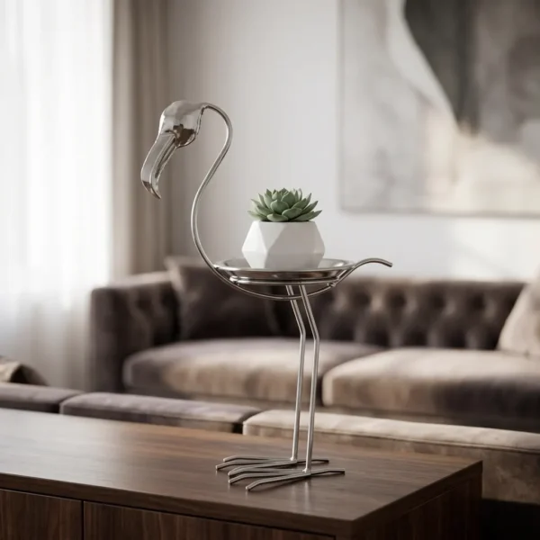 silver-crane-plant-stand-08 Silver Crane Plant Stand with Tray for Tabletop Decor